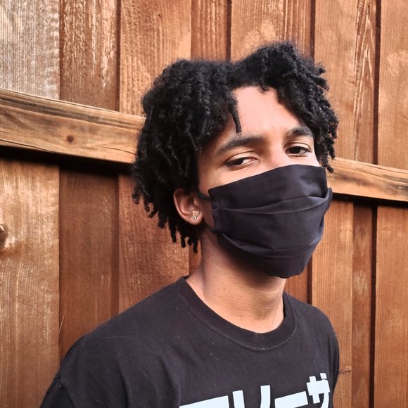 Man Basic Black Handmade Cotton FacMask,Reuse/Wsh - Picture 3 of 4